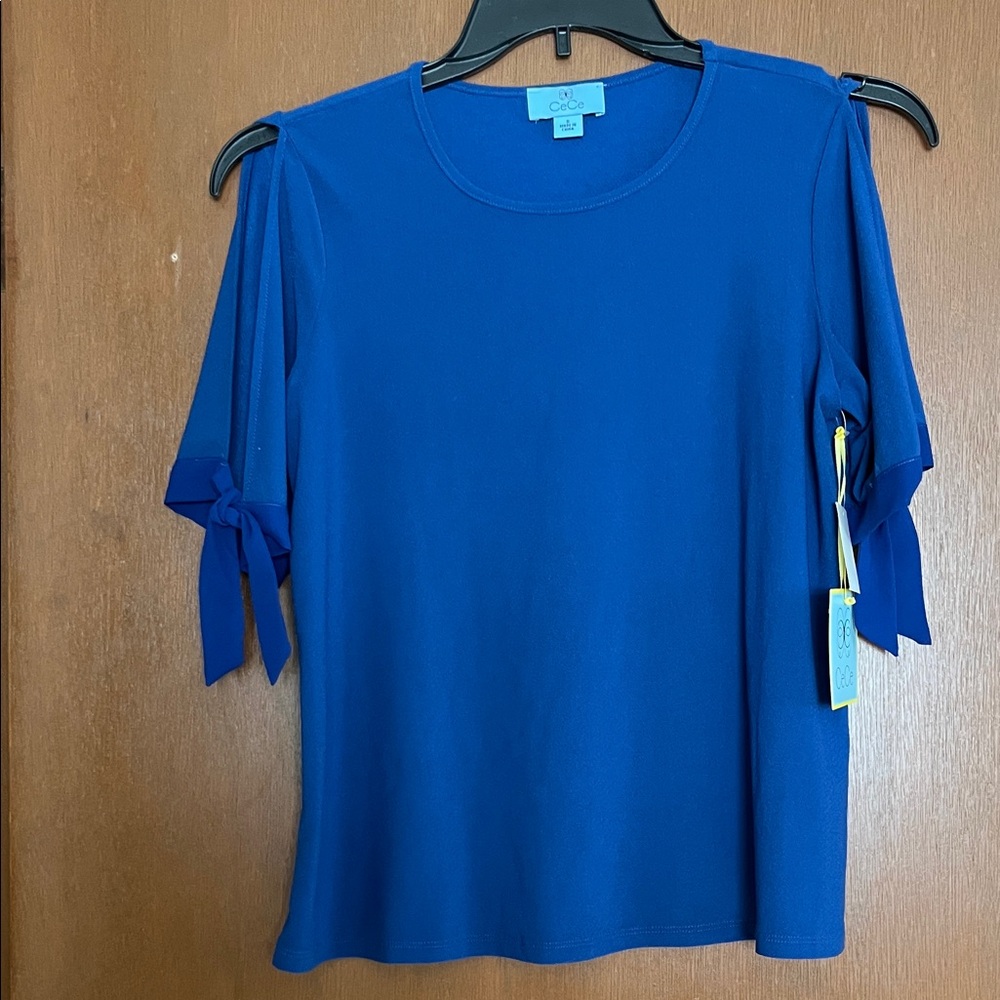 NEW CeCe Royal Blue Short Sleeve Tie-Accent Top